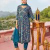 Blue Rayon Alia Cut With Embroidery Work Kurti