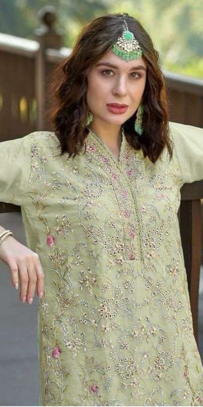 Fantastic Light Green Color Organza With Embroidery Sequence Work Salwar Suit