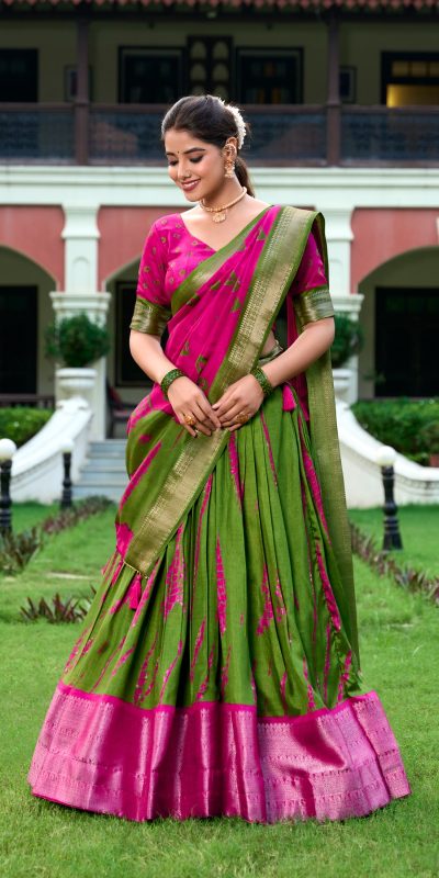 Fantastic Pink Color Dola Silk Shikora Print Zari Border Lehenga Choli