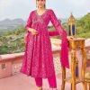 Dark Pink Rayon Alia Cut With Embroidery Work Kurti