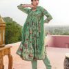 Pista Green Rayon Alia Cut With Embroidery Work Kurti