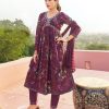 Wine Rayon Alia Cut With Embroidery Work Kurti