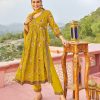 Yellow Rayon Alia Cut With Embroidery Work Kurti