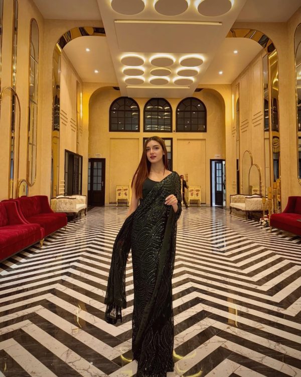 Glowing Black Color Georgette 60 Gram 5MM Sequins Embroidery Work Saree