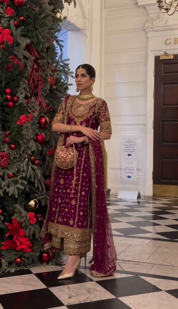 Glowing Red Color Faux Georgette With Embroidery Sequence Work Salwar Suit