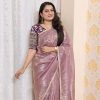 Light Pink Tissue Crush Silk Fabric With Fancy Lace Saree