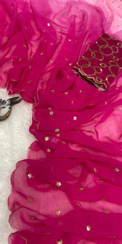 Gorgeous Pink Color Georgette With Sequence Worked Butti Saree