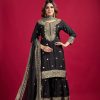 Black Chinnon Silk With Embroidery Work Sharara Suit