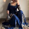 Blue Chinnon Silk With Embroidery Work Sharara Suit