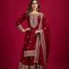 Marron Chinnon Silk With Embroidery Work Sharara Suit