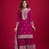 Pink Chinnon Silk With Embroidery Work Sharara Suit