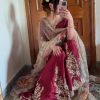 Red Chinnon Silk With Embroidery Work Sharara Suit