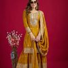 Yellow Chinnon Silk With Embroidery Work Sharara Suit