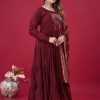 Maroon Roman Silk With Embroidery Sequence Work Anarkali Gown