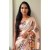 Cream Chinon Digital Printed Embroidery Butti Work Saree