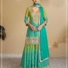 Firozi Chinon Digital Print With Mat Sequence Sharara Suit
