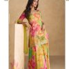 Pink Chinon Printed Embroidery Work Sharara Suit