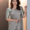 Grey Rangoli Silk Handwork And Cutwork With Pearl Saree