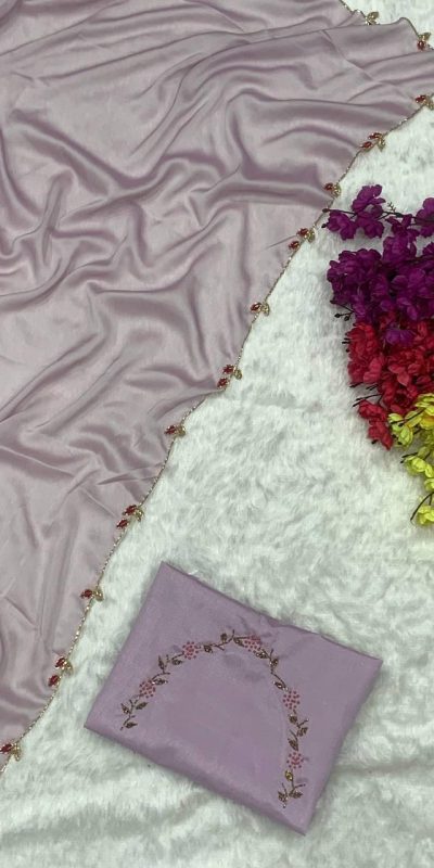 Perfects Purple Color Rangoli Silk Handwork And Cutwork With Pearl Saree