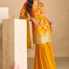 Yellow Chinon Printed Embroidery Work Sharara Suit