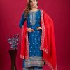 Blue Chinnon Silk With Embroidery Sequence Work Salwar Suit