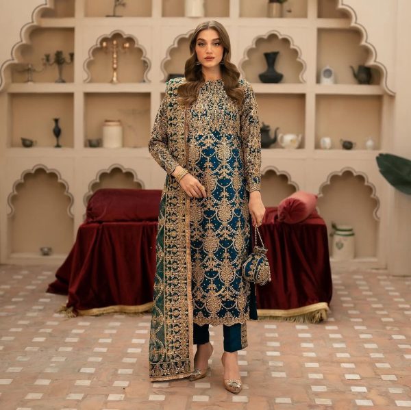 Royal Navy Blue Color Faux Georgette With Embroidery Sequence With Beads Work Salwar Suit
