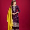 Purple Chinnon Silk With Embroidery Sequence Work Salwar Suit
