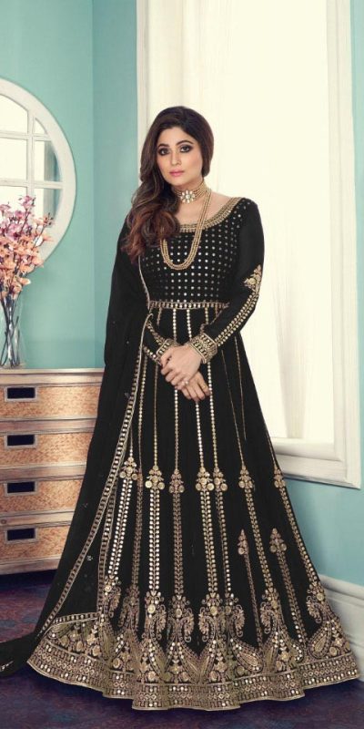 Shiny Black Color Georgette Codding Sequence Embroidery Work Anarkali Gown