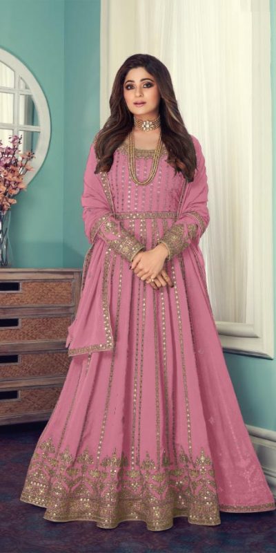 Special Pink Color Georgette Codding Sequence Embroidery Work Anarkali Gown