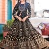Black Rayon Print Embroidery Work Long Anarkali Gown