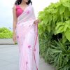 Light Pink Soft Georgette Silk With Embroidery Heart Design Saree