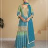 Sky Blue Chinon Digital Print With Mat Sequence Sharara Suit