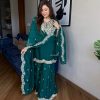 Green Chinnon Silk With Embroidery Coding Dori-Sequence Salwar Suit