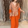 Orange Chinon With Embroidery Sequence Work Salwar Suit