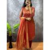 Red Heavy Twill Golden Shining Fabric Kurti