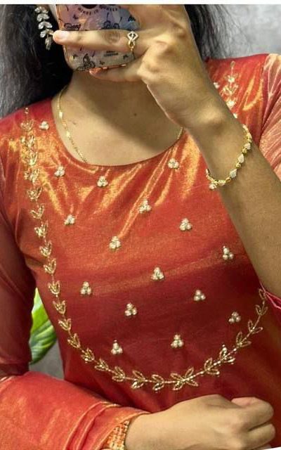 Superb Red Color Heavy Twill Golden Shining Fabric Kurti