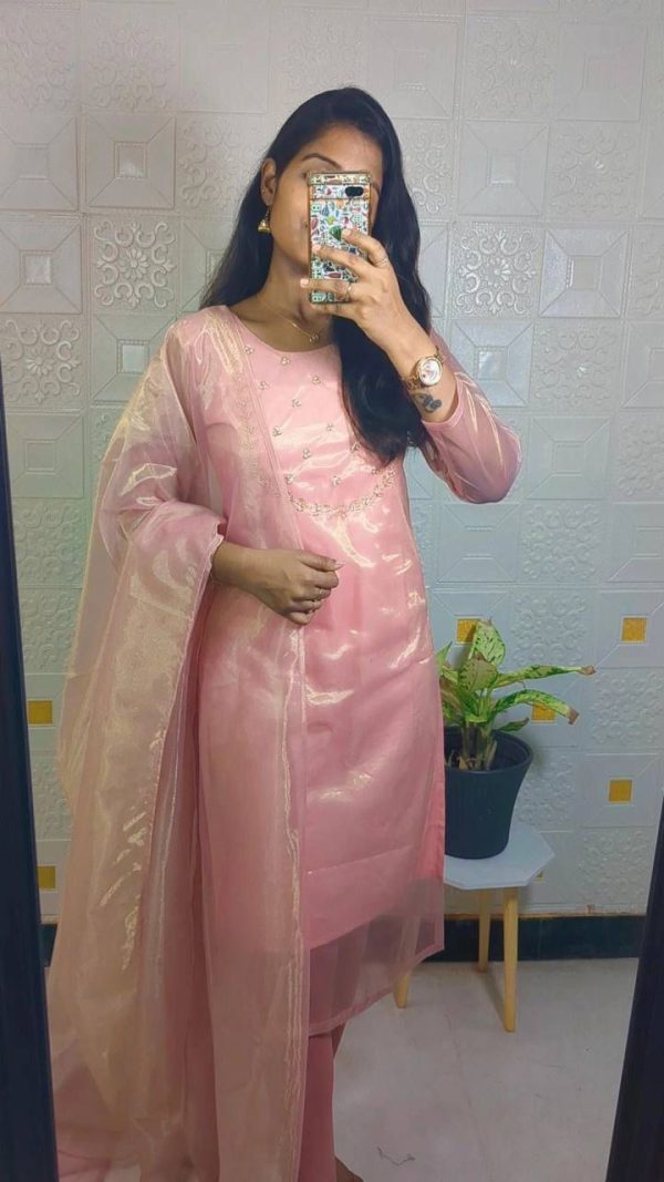 Superb pink Color Heavy Twill Golden Shining Fabric Kurti