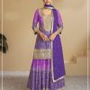 Violet Chinon Digital Print With Mat Sequence Sharara Suit