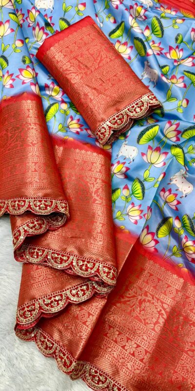 MS 466 Blue Color Dola Silk Saree With Zari Weaving Border Saree Casual, Wedding, Festive, Events . Expected Delivery  4-6 Working Days @1649/- only | Sarees, Bollywood Sarees, Creative Sarees, Designer Sarees, Embroidered Sarees, Ethnic Saree, Modern Digital sarees, Party Wear Sarees
