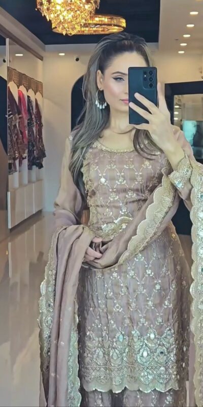 NSR 839 Cream Chinnon Silk Embroidery Sequence Work Real Mirror Hand Work Salwar Suit, Wedding, Party, Festive, Events Etc.4-6 Working Days@ 2049/-only | Jump Suits, Salwar suit, Casual Suits, Creative suits, Designer Suits, Palazzo Suits, Party Wear Suits, Patiala Suits, Straight Suits