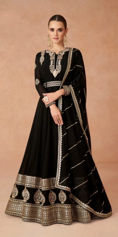 FC 9875 Dark Brown Color Faux Georgette With Embroidery Work Anarkali Gown Wedding Party, Festive, Events Etc.4-6 Working Days@2549/- only | Gowns, Bollywood Gowns, Creative Gowns, Designer Gowns, Embroidered Gowns, Party Wear Gowns, Straight Suits