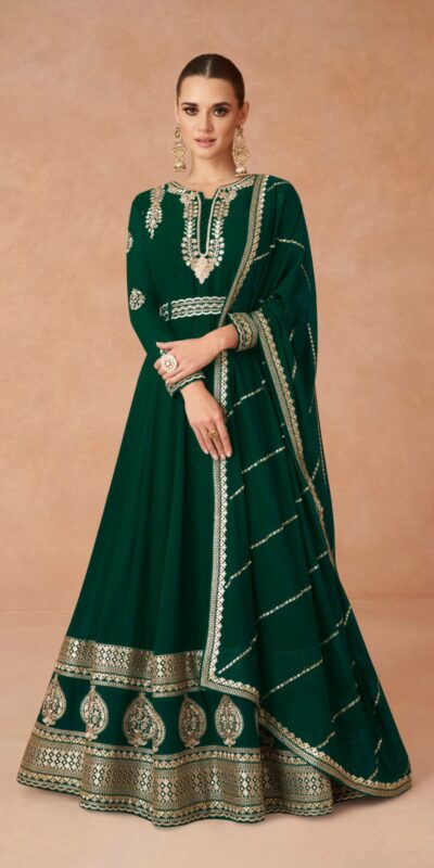 FC 9875 Dark green Color Faux Georgette With Embroidery Work Anarkali Gown Wedding Party, Festive, Events Etc.4-6 Working Days@2549/- only | Gowns, Bollywood Gowns, Creative Gowns, Designer Gowns, Embroidered Gowns, Party Wear Gowns, Straight Suits