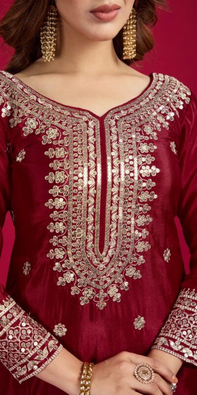 NSR-800 Marron Color Chinnon Silk With Embroidery Work Sharara Suit Wedding, Party, Festive, Events Etc. Expected Delivery 4-6 Working Days @2149/- | Jump Suits, Salwar suit, Casual Suits, Creative suits, Designer Suits, Palazzo Suits, Party Wear Suits, Patiala Suits, Straight Suits