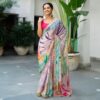 Multi Chinon fabric Embroidery Coding Sequins Lace Saree
