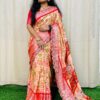 Peach Dola Silk With Zari Weaving Border Saree