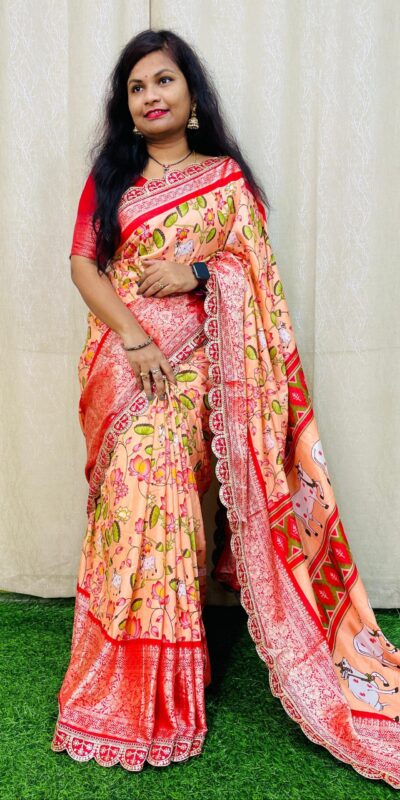 MS 466 Peach Color Dola Silk Saree With Zari Weaving Border Saree Casual, Wedding, Festive, Events . Expected Delivery  4-6 Working Days @1649/- only | Sarees, Bollywood Sarees, Creative Sarees, Designer Sarees, Embroidered Sarees, Ethnic Saree, Modern Digital sarees, Party Wear Sarees