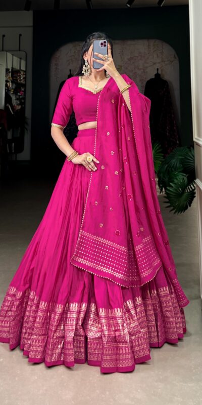 LNB 1906 Pink Color Pure Chanderi Plain With Zari Weaving Work Border Lehenga Choli Wedding, Party, Festive, Events Etc. Delivery 4-6 Working Days Rs 1999 | Lehenga, Bollywood Lehenga, Creative Lehenga, Designer Lehenga, Embroidered Lehenga, Party Wear Lehenga