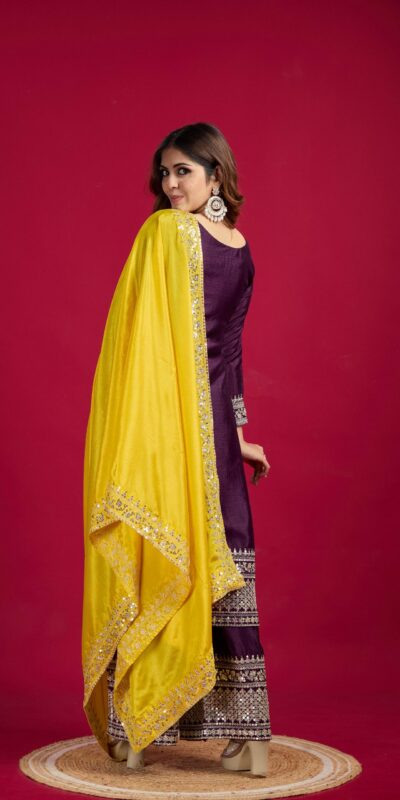 SRK 5231 Purple Color Pure Chinnon Silk With Embroidery Sequence Work Salwar Suit Casual, Wedding, Party, Festive, Events Etc.4-6 Working Days@ 1899/-only | Jump Suits, Salwar suit, Casual Suits, Creative suits, Designer Suits, Palazzo Suits, Party Wear Suits, Patiala Suits, Straight Suits