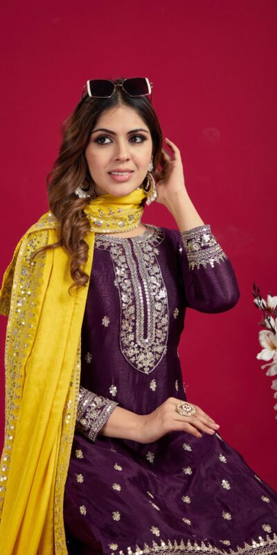 SRK 5231 Purple Color Pure Chinnon Silk With Embroidery Sequence Work Salwar Suit Casual, Wedding, Party, Festive, Events Etc.4-6 Working Days@ 1899/-only | Jump Suits, Salwar suit, Casual Suits, Creative suits, Designer Suits, Palazzo Suits, Party Wear Suits, Patiala Suits, Straight Suits
