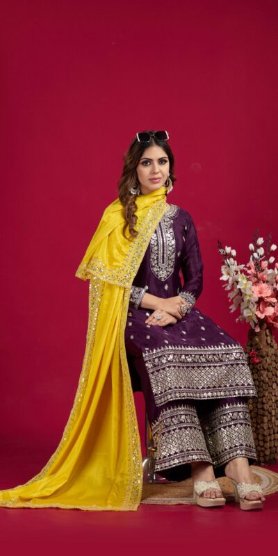 SRK 5231 Purple Color Pure Chinnon Silk With Embroidery Sequence Work Salwar Suit Casual, Wedding, Party, Festive, Events Etc.4-6 Working Days@ 1899/-only | Jump Suits, Salwar suit, Casual Suits, Creative suits, Designer Suits, Palazzo Suits, Party Wear Suits, Patiala Suits, Straight Suits